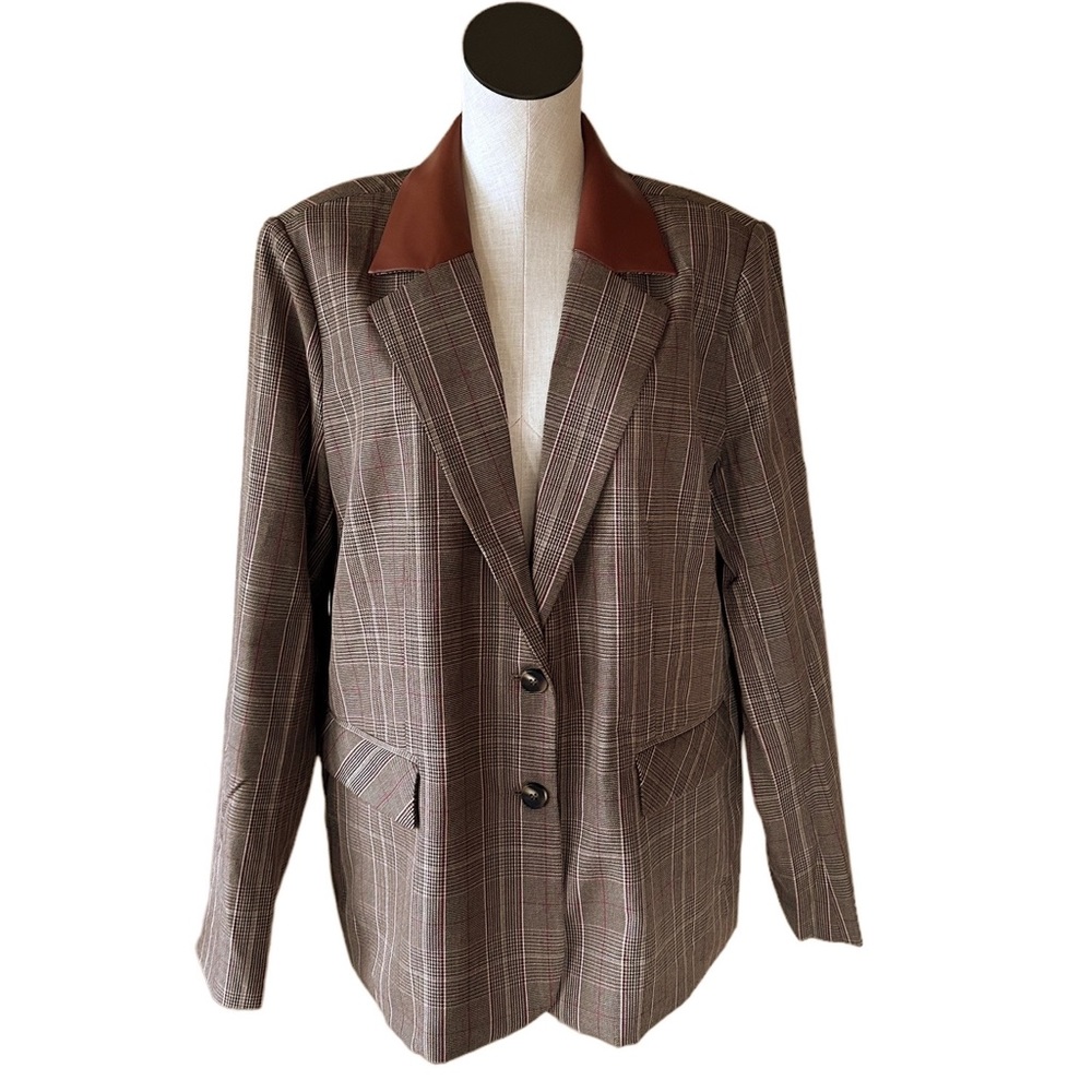 NWT STEVE MADDEN Oversize Faux Leather Trim Blazer IN CAMEL